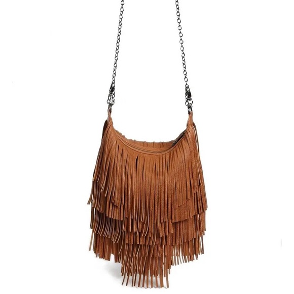 Steve Madden Handbags - Steve Madden 'Bmocha' Fringe Crossbody Bag Cognac